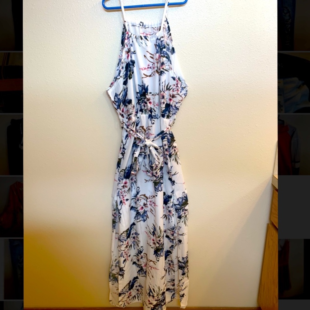 Long white floral dress. Size medium. Floor length